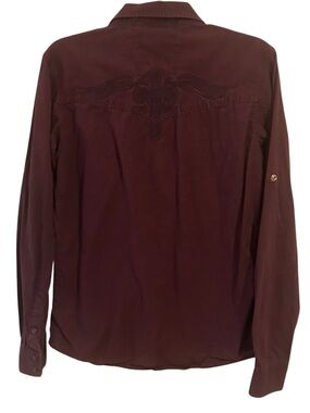 CJ Black Slim Fit Men's Purple Embroidered Cross Y2K Snap Front Shirt Small